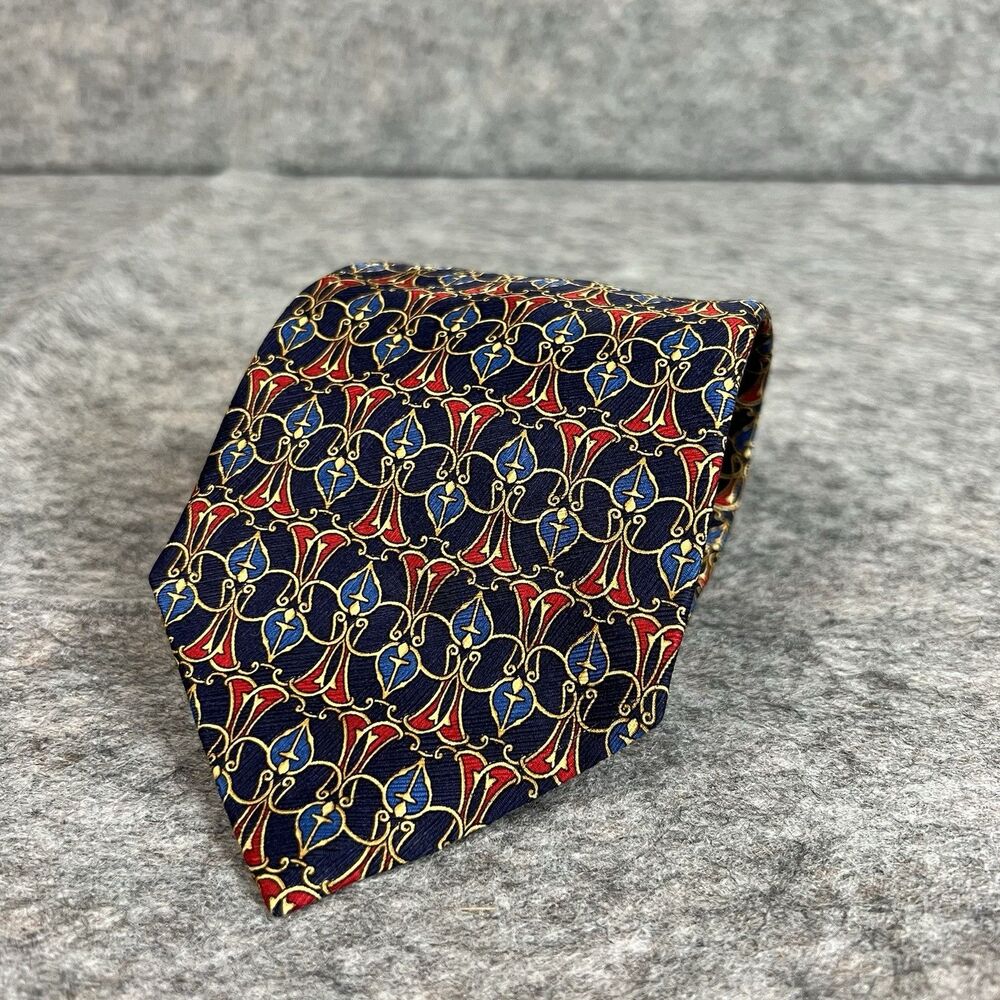 Richel Men’s Tie Blue Red Light Blue Gold Link Chain 100% Silk Made In Spain